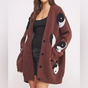 Jade by Jane Oversized Yin Yang Cardigan in Brown NWOT